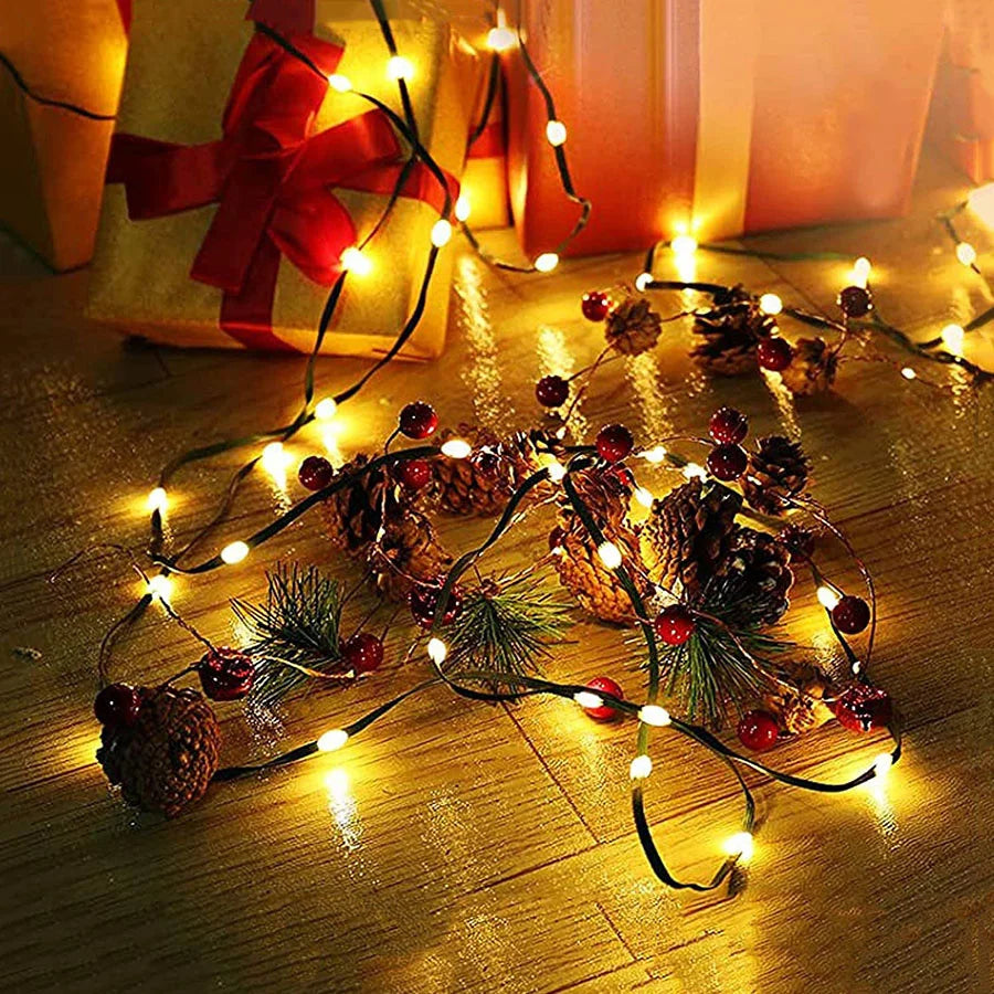 LED lichterkette på grøn wire til juletræ og dekoration | Ventura
