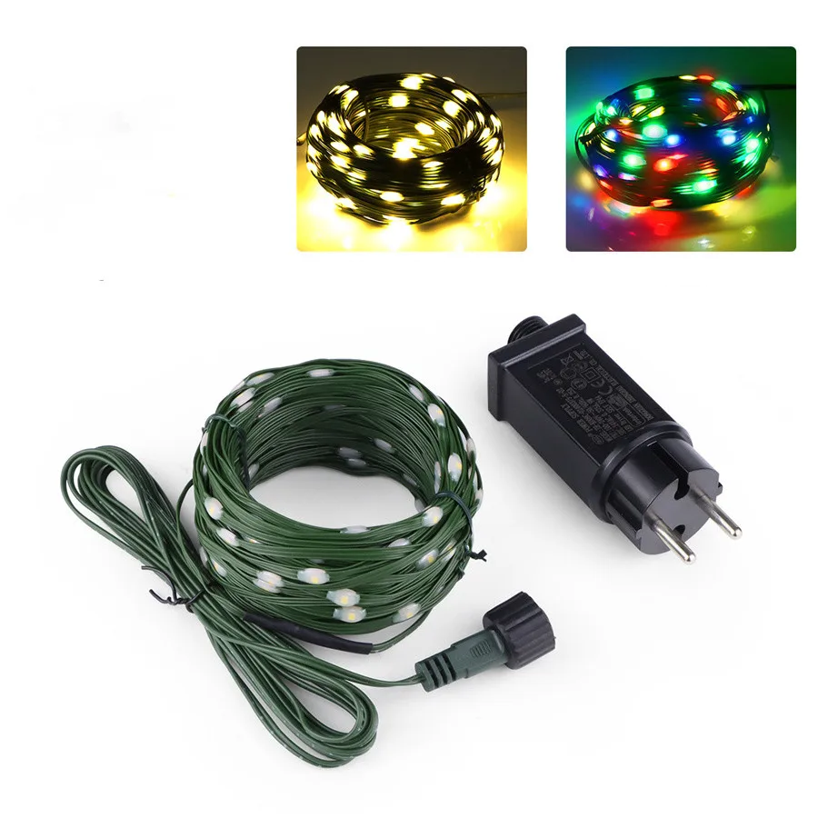 LED lichterkette på grøn wire til juletræ og dekoration | Ventura