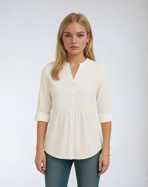 Polyester Blouse Met Pofmouwen En Kanten Accenten-Blouses & Tops-Velani-Velani