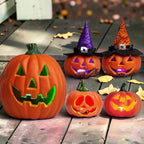 Zestaw dekoracji w kształcie dyni, LED, zasilany bateriami, na Halloween | GlowPumpkin