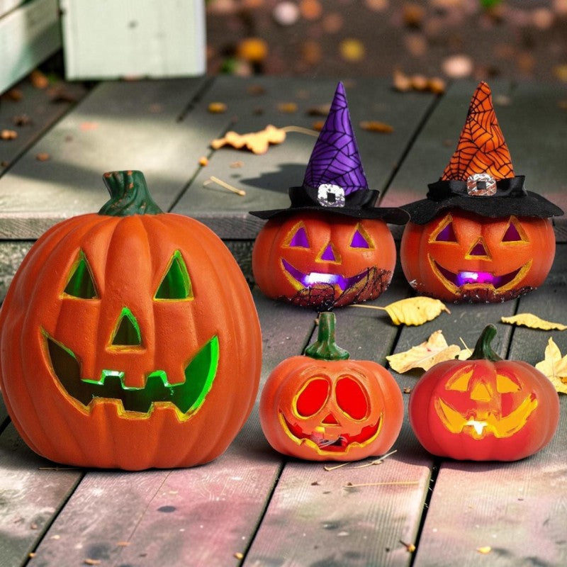 Zestaw dekoracji w kształcie dyni, LED, zasilany bateriami, na Halloween | GlowPumpkin