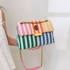 Skuldertaske stribet polyester let daglig | Camila