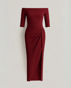 Polyester Glitter Jurk met Korte Mouwen-Dresses-Velani-Rood-S-Velani