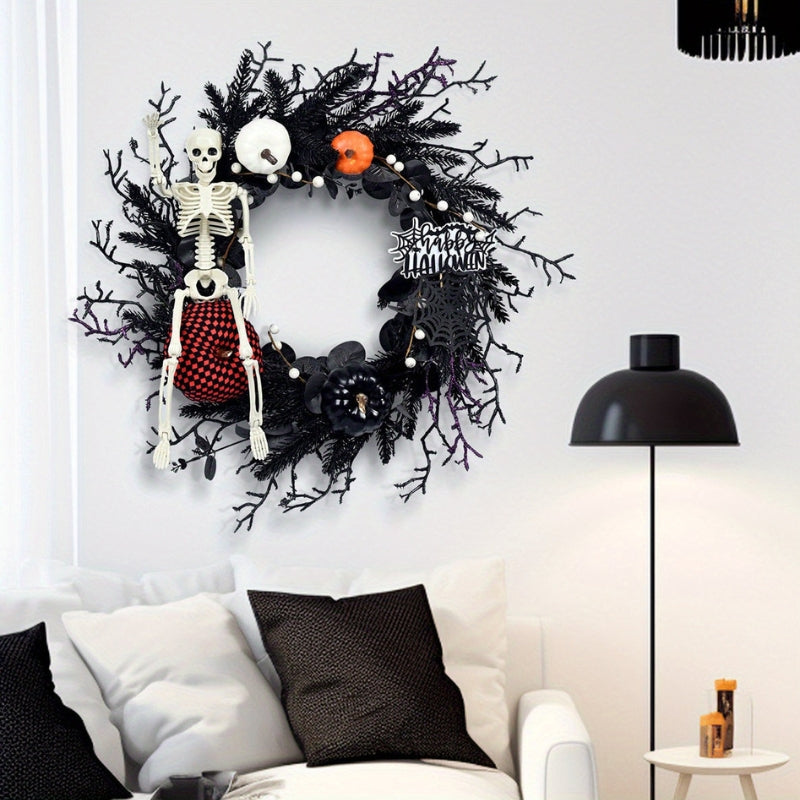 Wieniec Halloween Dekoracja ze szkieletem i dynią | SpookyRing