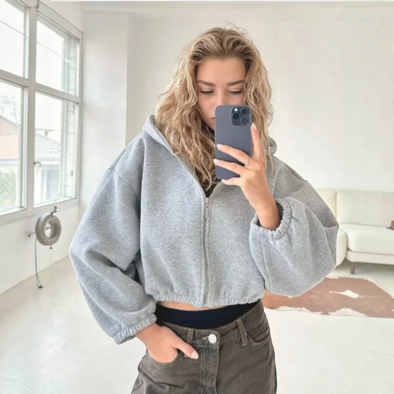 Bluza z kapturem na suwak, oversize, lekka | Vintera
