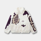 Męska polarowa kurtka Skeleton, oversize, streetwearowa, zimowa, gotycka, ze szkieletem | Cristia