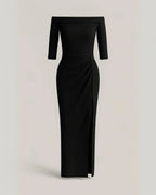 Polyester Glitter Jurk met Korte Mouwen-Dresses-Velani-Zwart-S-Velani