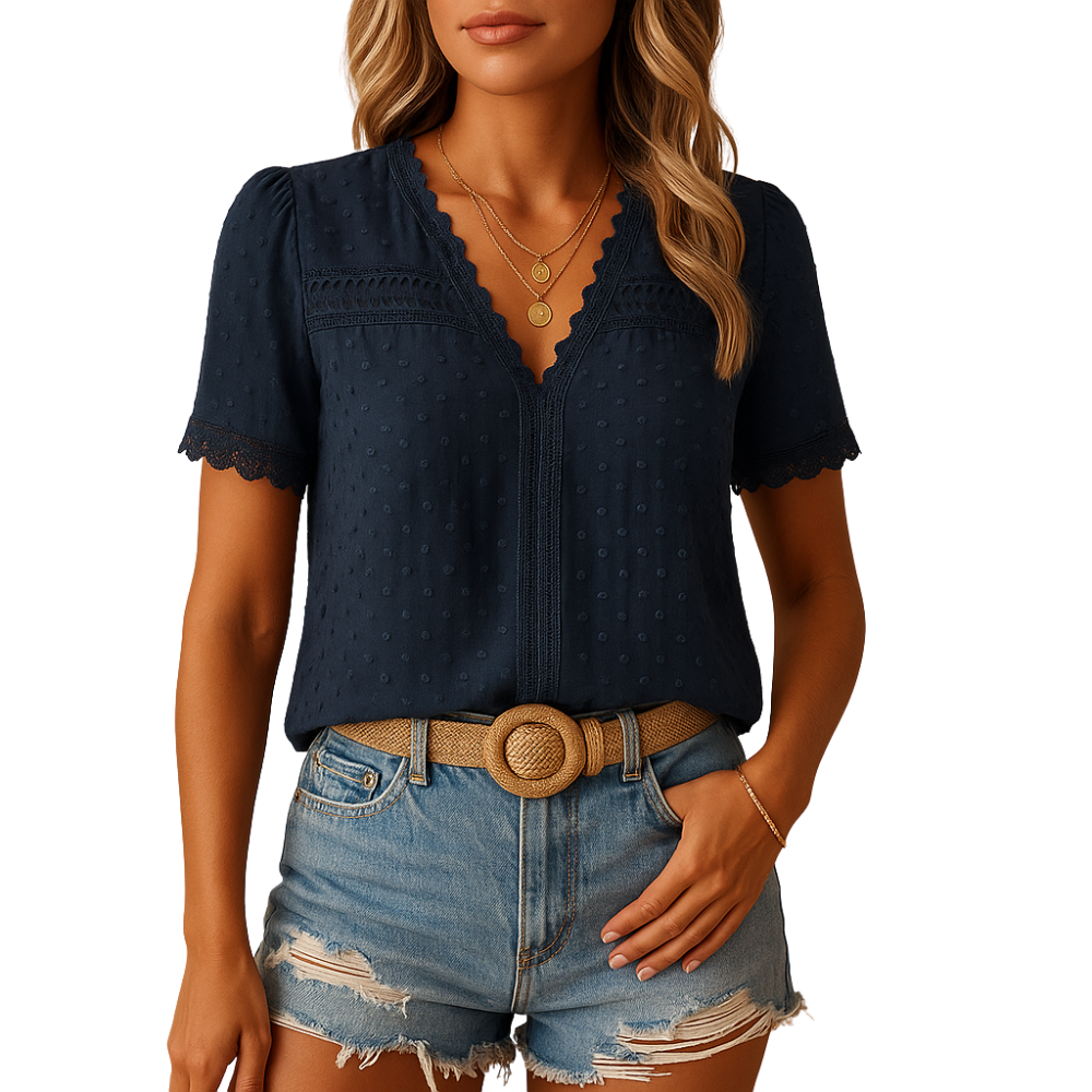 Clara – Blouse met korte mouwen en V-hals Velani