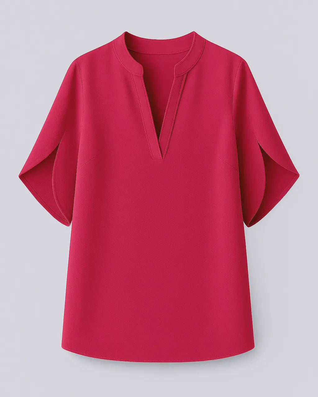 Polyester Spandex Blouse Met V-halsontwerp-Blouses & Tops-Velani-Roze-S-Velani