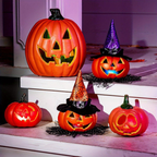 Zestaw dekoracji w kształcie dyni, LED, zasilany bateriami, na Halloween | GlowPumpkin