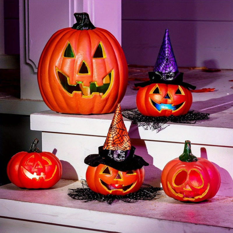 Zestaw dekoracji w kształcie dyni, LED, zasilany bateriami, na Halloween | GlowPumpkin