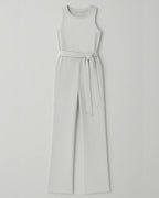 Polyester Jumpsuit Met Glitterdesign En Tailleband-Jumpsuits-Velani-Wit-S-Velani