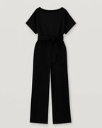 Polyester Ronde Hals Jumpsuit Met Tailleband-Jumpsuits-Velani-Zwart-S-Velani