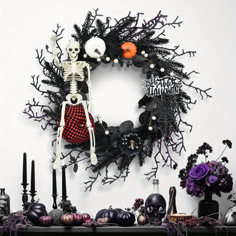 Wieniec Halloween Dekoracja ze szkieletem i dynią | SpookyRing