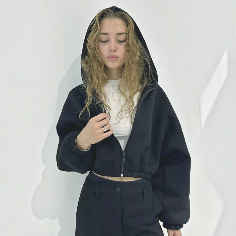 Bluza z kapturem na suwak, oversize, lekka | Vintera