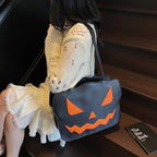 Torebka na ramię z motywem dyni, kompaktowa torba z PU na imprezy halloweenowe | Ximena