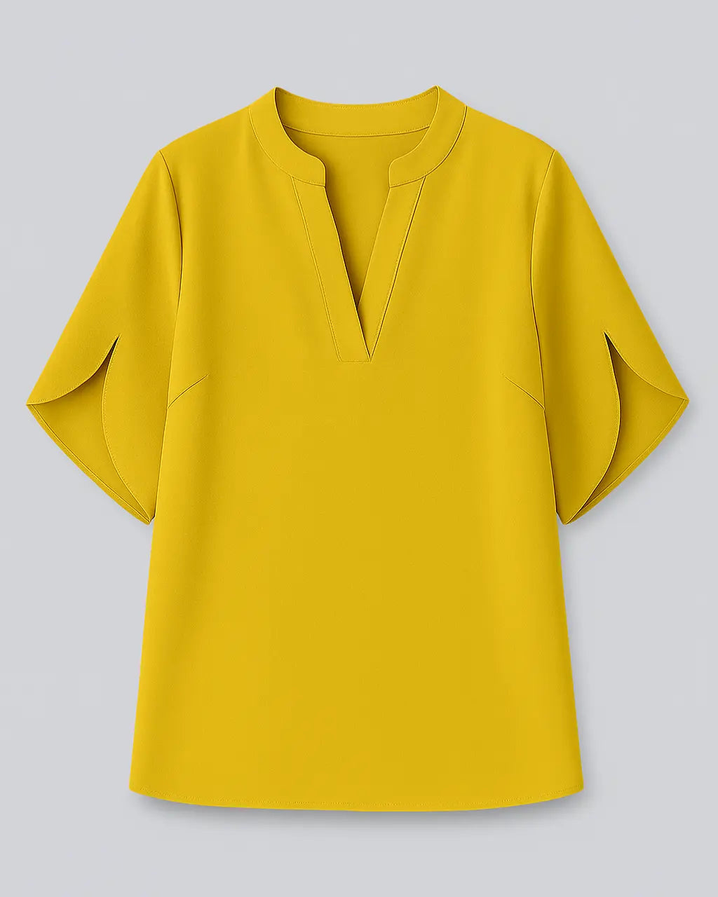 Polyester Spandex Blouse Met V-halsontwerp-Blouses & Tops-Velani-Geel-S-Velani