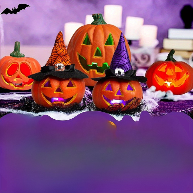 Zestaw dekoracji w kształcie dyni, LED, zasilany bateriami, na Halloween | GlowPumpkin