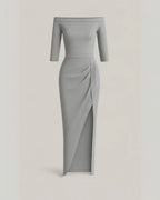 Polyester Glitter Jurk met Korte Mouwen-Dresses-Velani-Grijs-S-Velani