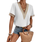 Emma – V-Hals Blouse met Korte Mouwen Velani