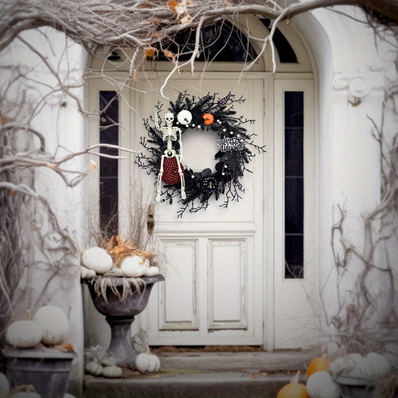 Wieniec Halloween Dekoracja ze szkieletem i dynią | SpookyRing