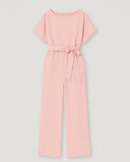 Polyester Ronde Hals Jumpsuit Met Tailleband-Jumpsuits-Velani-Roze-S-Velani