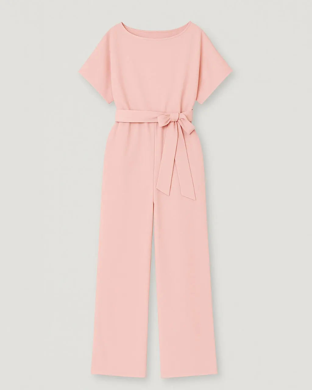 Polyester Ronde Hals Jumpsuit Met Tailleband-Jumpsuits-Velani-Roze-S-Velani