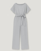 Polyester Ronde Hals Jumpsuit Met Tailleband-Jumpsuits-Velani-Grijs-S-Velani