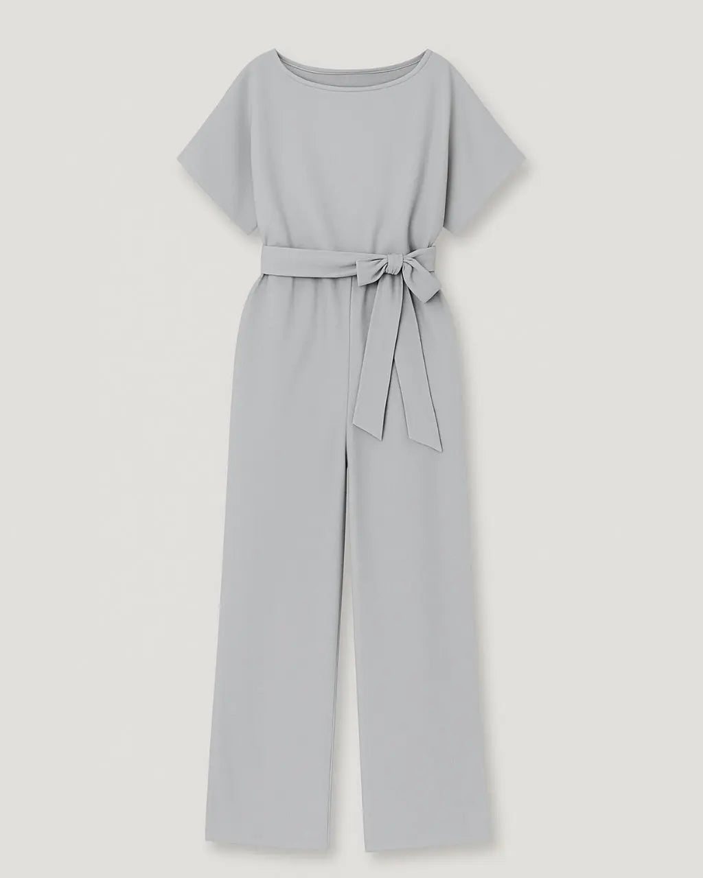 Polyester Ronde Hals Jumpsuit Met Tailleband-Jumpsuits-Velani-Grijs-S-Velani