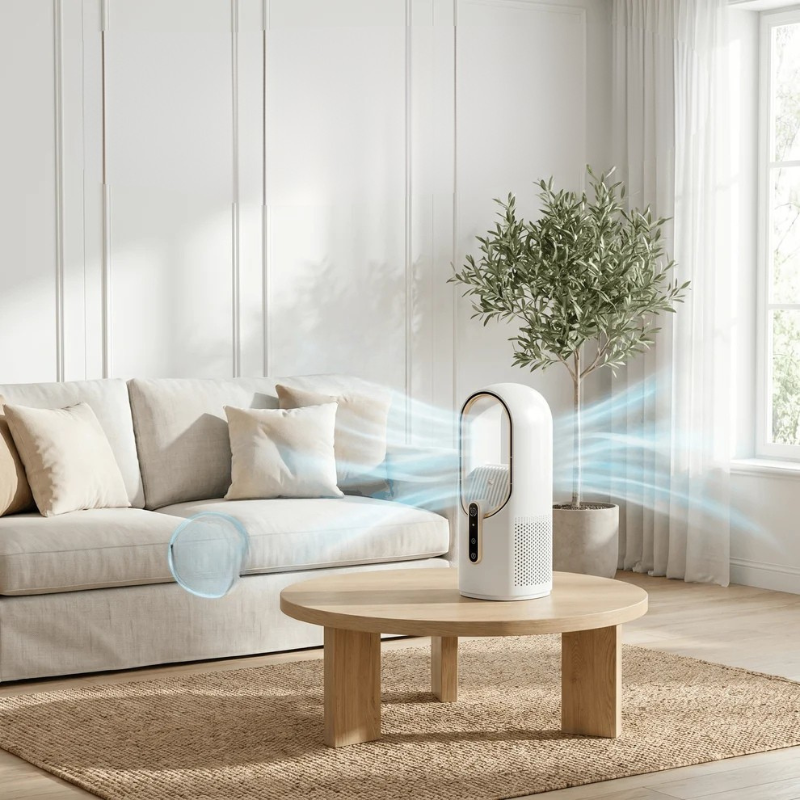 Bezłopatkowy wentylator wieżowy USB z wyświetlaczem LED, regulowany | AirPulse