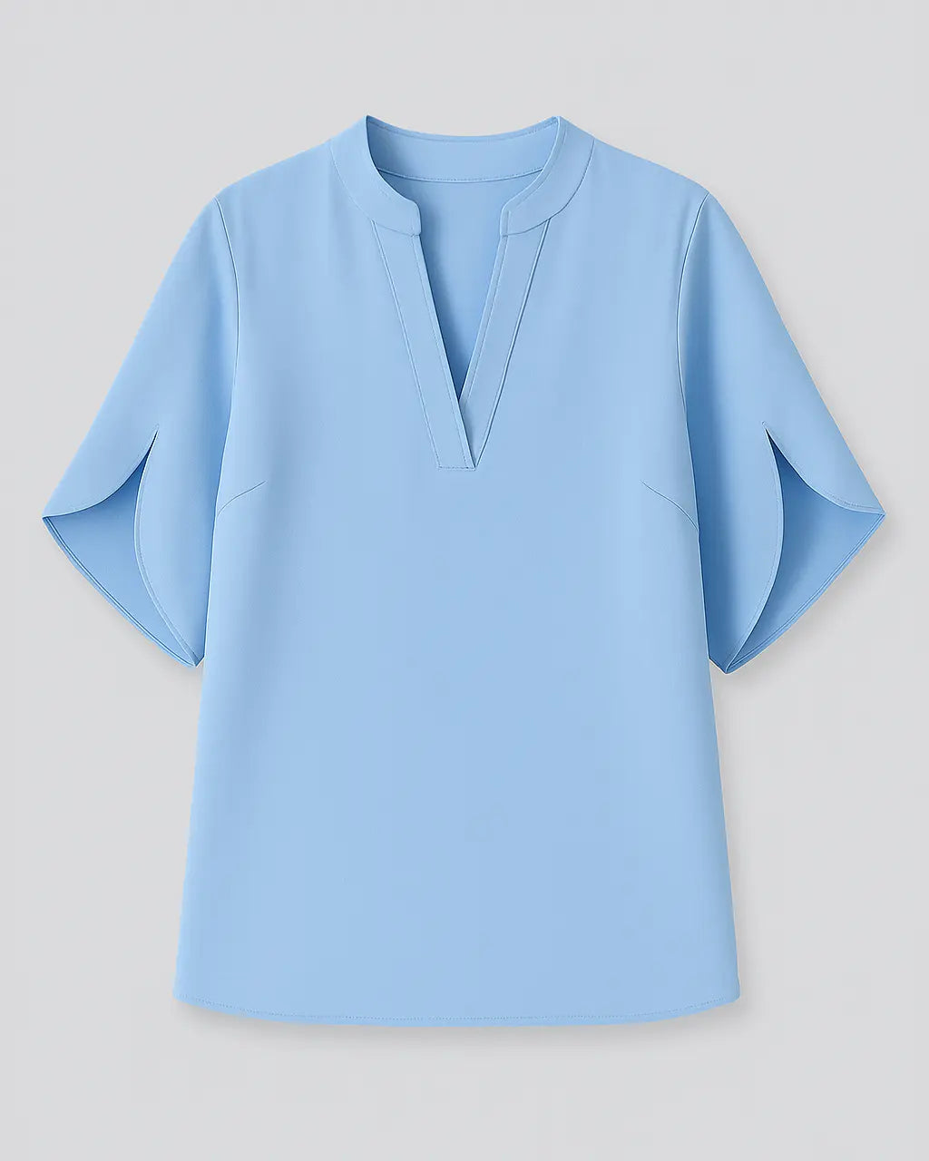 Polyester Spandex Blouse Met V-halsontwerp-Blouses & Tops-Velani-Blauw-S-Velani