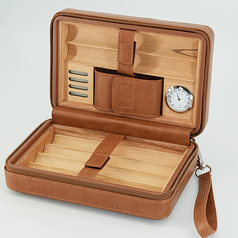 Etui na cygara humidor skórzane z cedrowym drewnem i higrometrem podróżne do przechowywania 6 cygar | Domenico