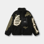 Męska polarowa kurtka Skeleton, oversize, streetwearowa, zimowa, gotycka, ze szkieletem | Cristia