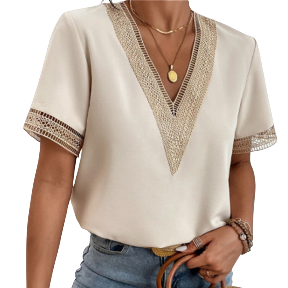 Emma – V-Hals Blouse met Korte Mouwen Velani