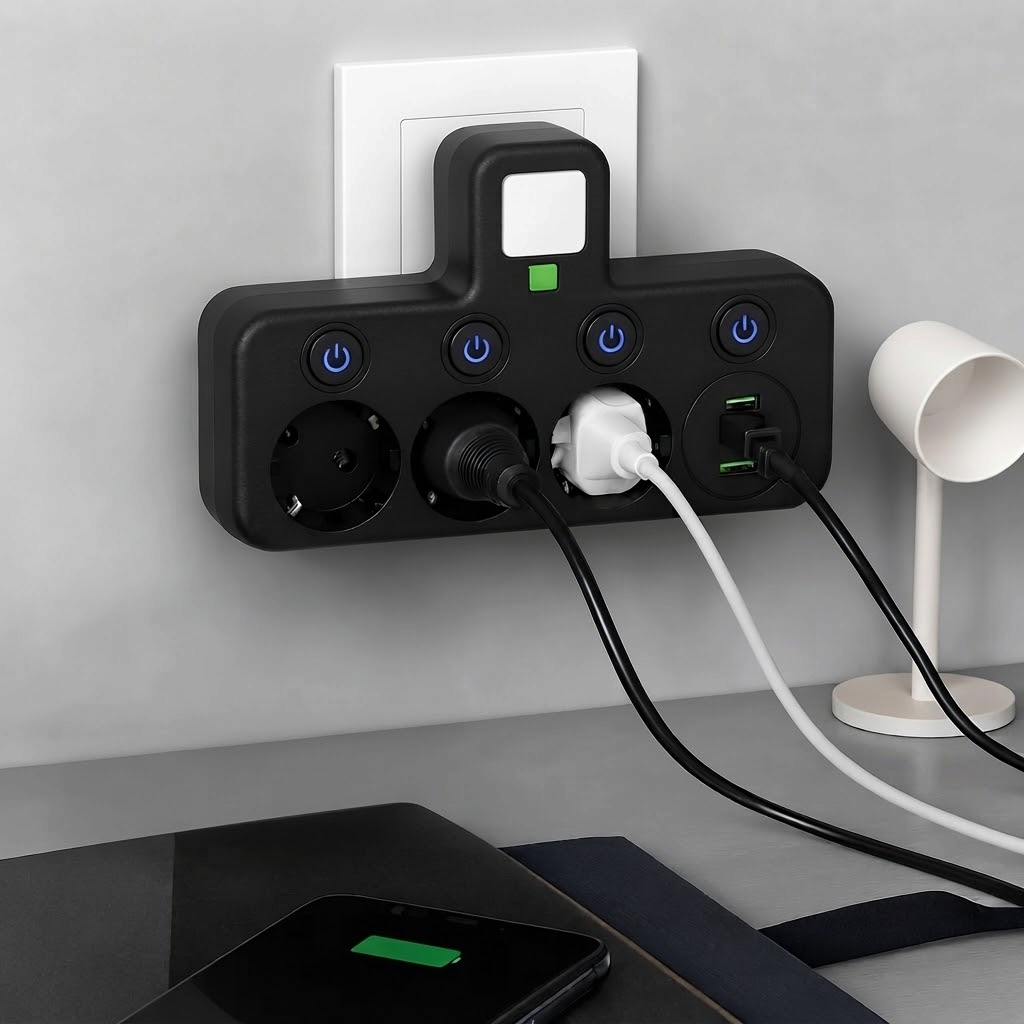 Multifunktionel stikdåse med USB og USB-C til opladning | Powerec