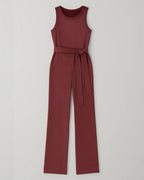 Polyester Jumpsuit Met Glitterdesign En Tailleband-Jumpsuits-Velani-Rood-S-Velani
