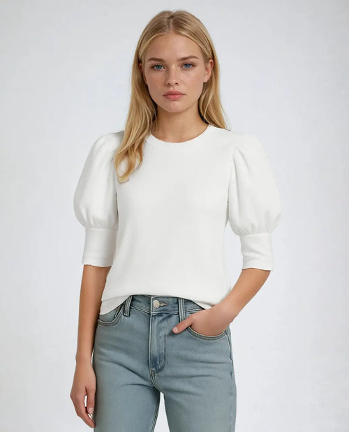 Polyester Casual Blouse Met Driekwart Pofmouwen-Blouses & Tops-Velani-Velani