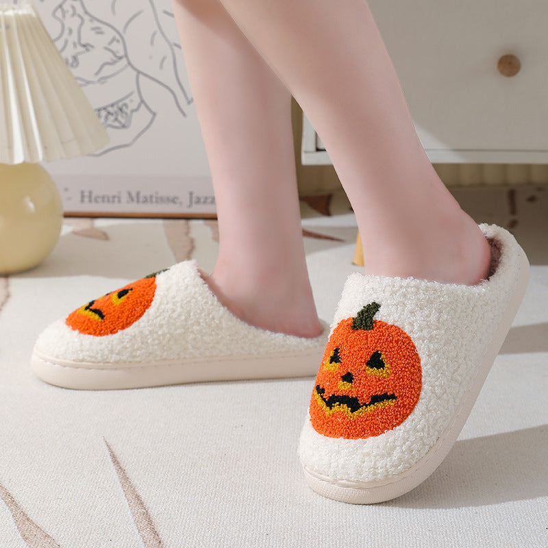 Kapcie na Halloween z miękką bawełnianą podszewką gumową podeszwą wzorem dyni wsuwane | Pumpettofs