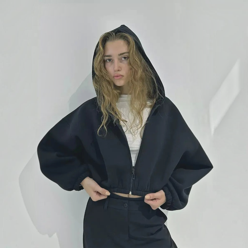 Bluza z kapturem na suwak, oversize, lekka | Vintera
