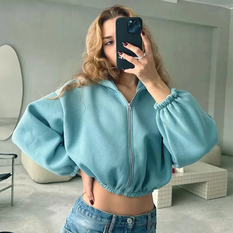 Bluza z kapturem na suwak, oversize, lekka | Vintera