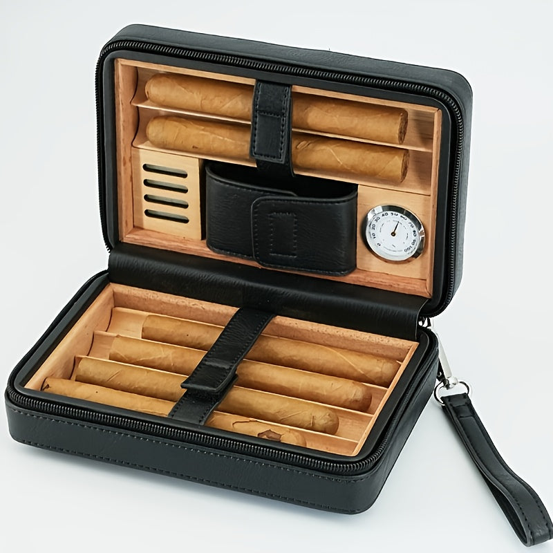 Etui na cygara humidor skórzane z cedrowym drewnem i higrometrem podróżne do przechowywania 6 cygar | Domenico