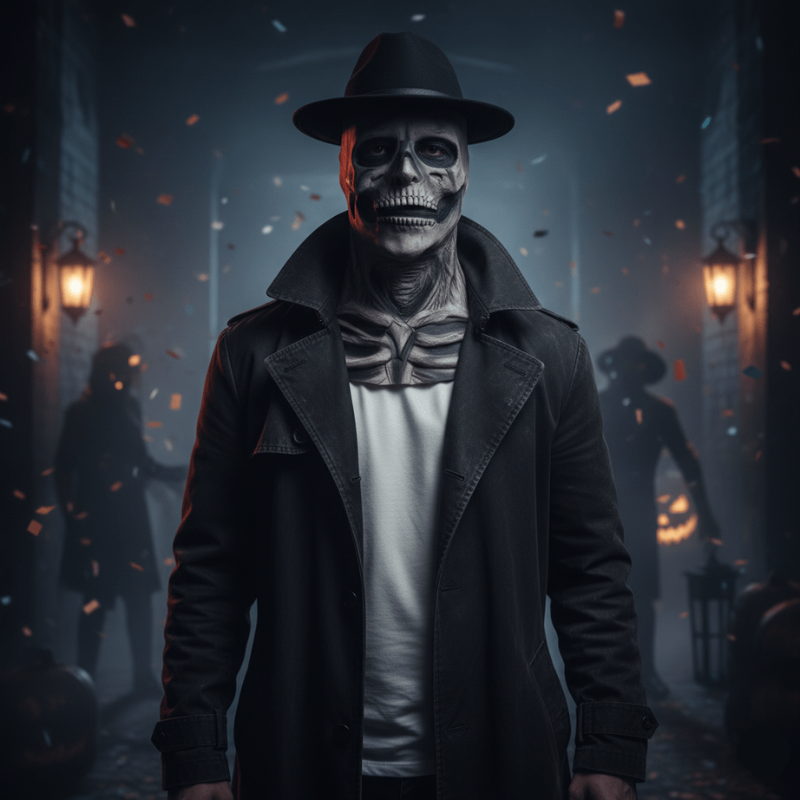 Kostium lateksowy na całą twarz z maską szkieletową na Halloween | SkullForge