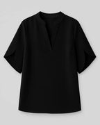 Polyester Spandex Blouse Met V-halsontwerp-Blouses & Tops-Velani-Zwart-S-Velani