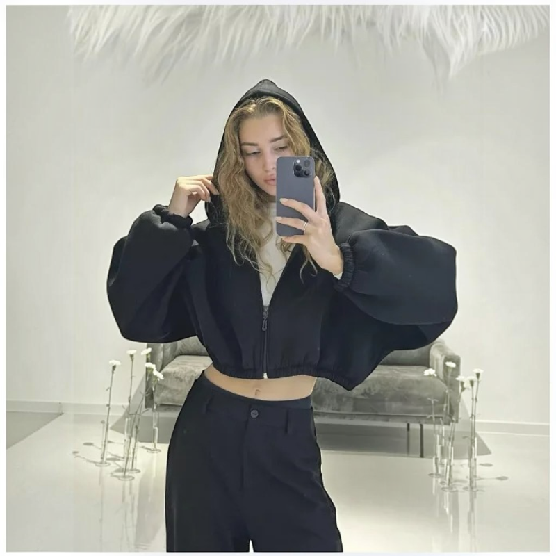 Bluza z kapturem na suwak, oversize, lekka | Vintera