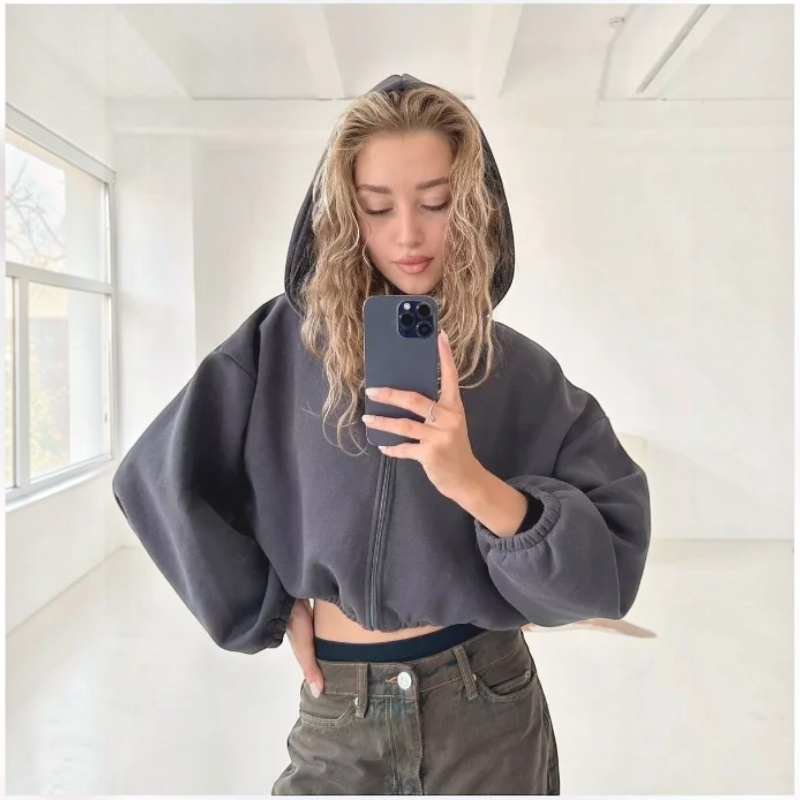 Bluza z kapturem na suwak, oversize, lekka | Vintera