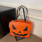 Torebka na ramię z motywem dyni, kompaktowa torba z PU na imprezy halloweenowe | Ximena