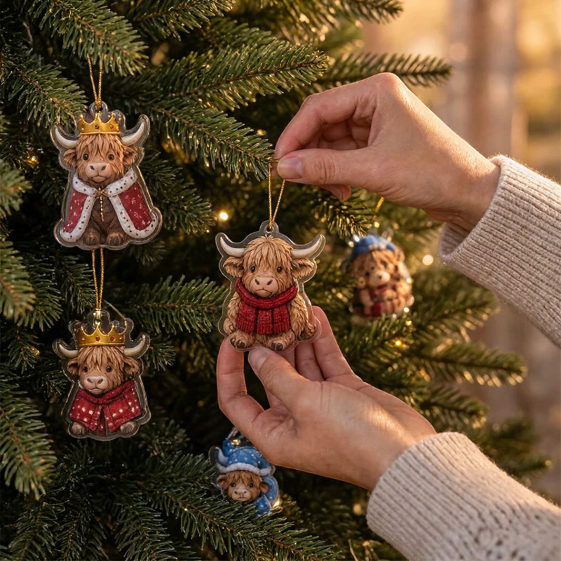 Julekalender med højlandskvæg og 24 dekorative akrylophæng | MerryHigh