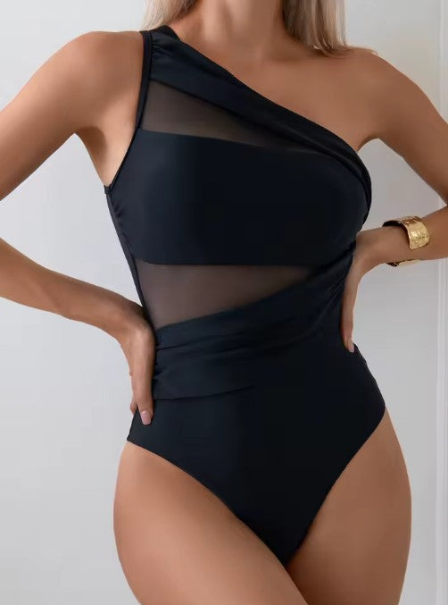 Asymetryczny kostium kąpielowy z siateczką, modelujący, push-up | Selvara