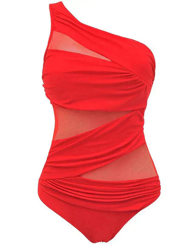 Asymetryczny kostium kąpielowy z siateczką, modelujący, push-up | Selvara
