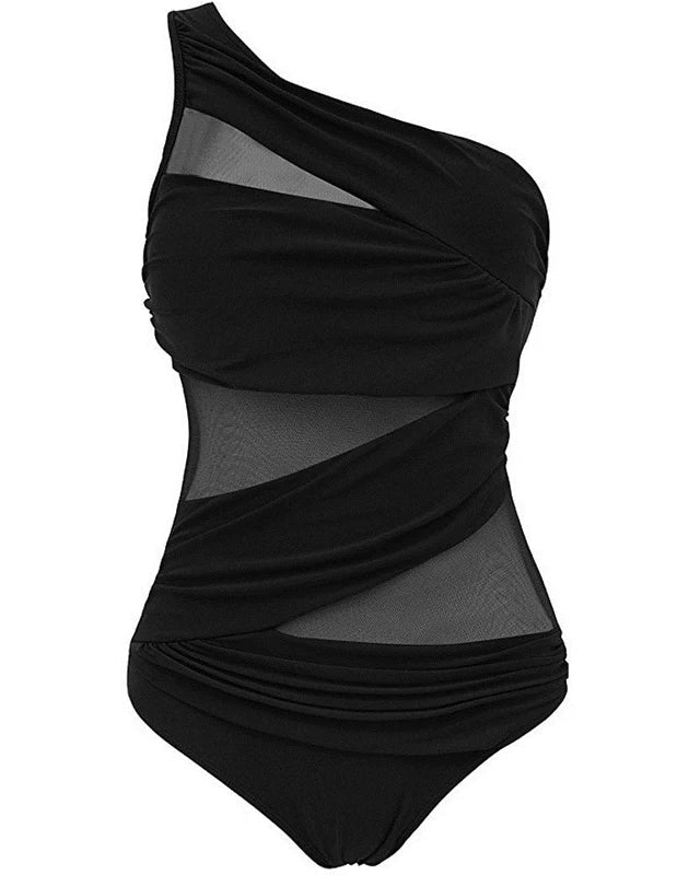 Asymetryczny kostium kąpielowy z siateczką, modelujący, push-up | Selvara